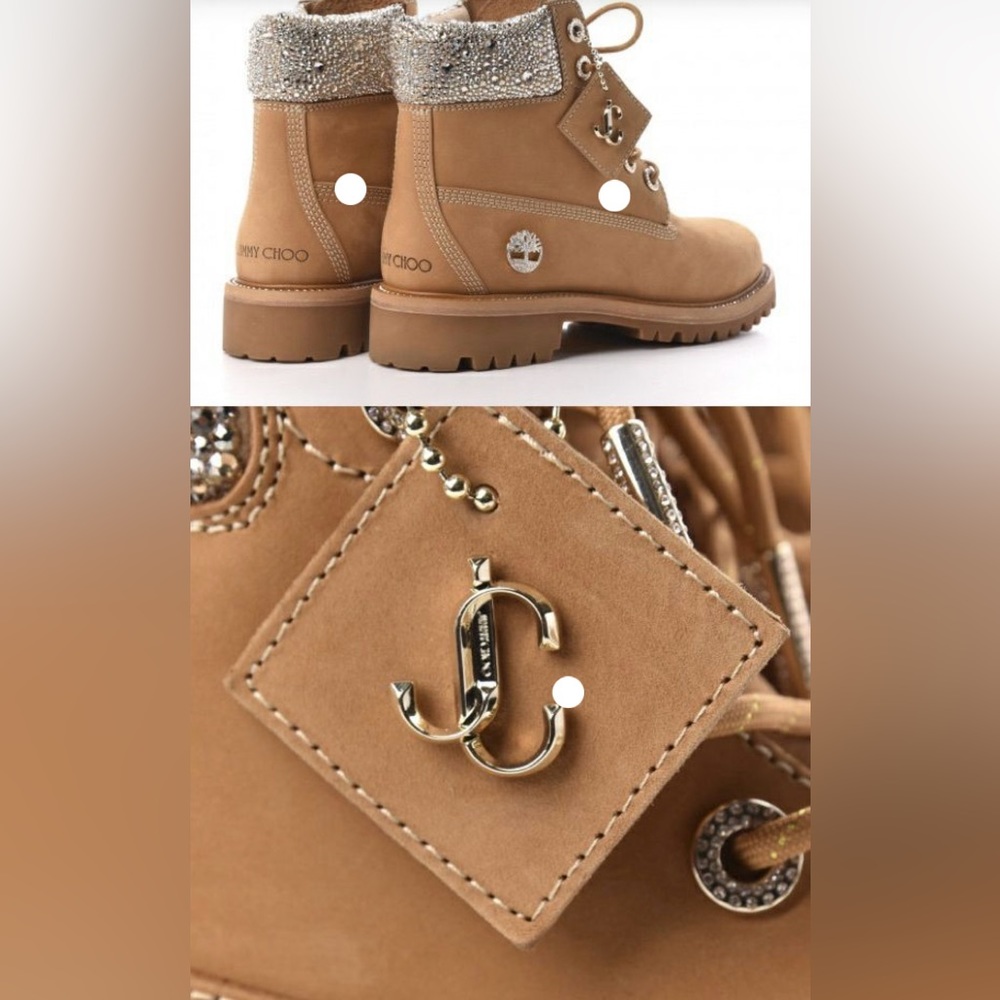 NEW JIMMY CHOO X TIMBERLAND Suede Crystal Encrusted Brown Classic Hiking Boot 6